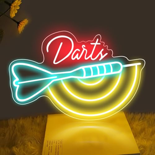 Darts Neon Sign Dimmable Dart LED Light USB Powered Darts Neon Light for Club Man Cave Game Rooms Bar Wall Decor Gift for Friends, Darts Enthusiasts