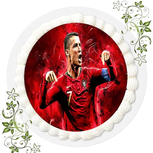 Für den Geburtstag ein Tortenbild, Zuckerbild mit Motiv, Essbares Foto für Torten, Tortenbild, Tortenaufleger Ø 20cm FONDANT gebrauchsfertig Motive: Fussball (Ronaldo Nr. Q 83)