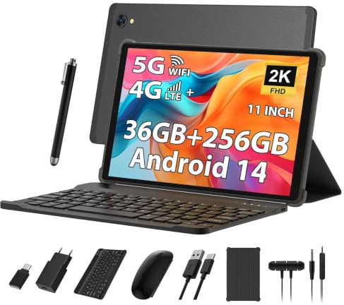 SOLVYXEN Android Tablet 11 pollici 4G lte e 5G WiFi, Octa-Core 2.0GHz, 36GB RAM, 256GB ROM (1TB Espandibile), 2000 * 1200FHD, 13MP+8MP, Tablet con Tastiera etc, GPS/Bluetooth(Nero)