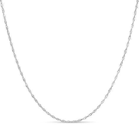 KEZEF Solid Sterling Silver 2mm Singapore Twisted Curb Link 14 inch Necklace Chain