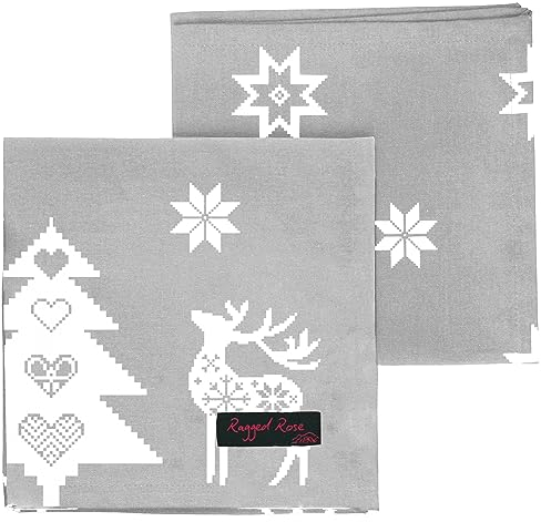 Ragged Rose Natalie Weihnachtsservietten, Baumwolle, Silbergrauer Weihnachtsstern, 40 x 40 cm (Set of 4)