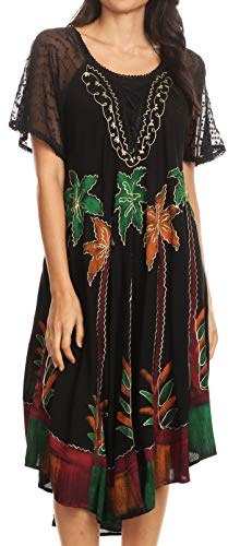 Sakkas 14610New - Kai Palm Tree Caftan Tank Dress/Cover Up - Black - OS