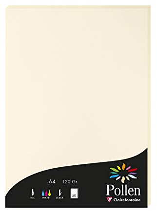 Clairefontaine - Ref 4204C - Pollen Coloured Paper (Pack of 50 Sheets) - A4 (210 x 297mm), 120gsm Paper, Inkjet & Laser Printer Compatible, Acid Free - Cream