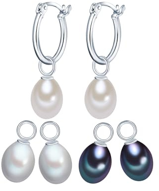 Valero Pearls Damen Creolen aus 925/- Sterling Silber mit Süßwasser-Zuchtperlen 3er Set