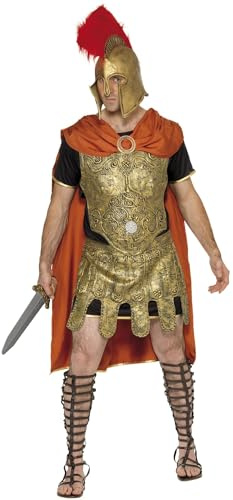 Smiffys Deluxe Römer Soldaten Kostüm, Gold, mit Umhang, Tunika, Latex Brustplatte und Latex Rock