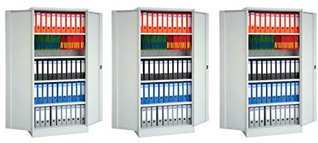 Schrank & Stuhl | 3er Set Stahlschränke/Metallschränke 195 x 92 x 42 cm (HxBxT) - lichtgrau - komplett montiert