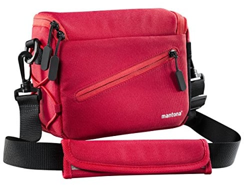 Mantona Irit Kameratasche für kompakte Systemkamera inkl. Objektiv und Zubehör für Nikon 1, Sony NEX, Olympus PEN OM-D rot