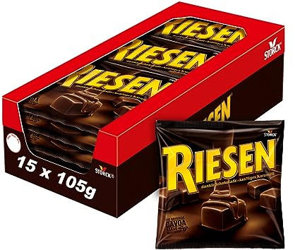 RIESEN, Schokokaramell Kaubonbons - 15 x 105 g | Softe Bonbons mit dunkler Schokolade, kräftigem Karamell & Gavoa Kakao-Mischung, einzeln verpackte Süßigkeit
