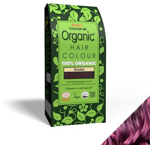 Radico COLOUR ME ORGANIC Violet 100% Naturale BIO Organico 9 Spezie, Tinta per capelli senza ammoniaca PPD PTD con ECOCERT, HALAL, VEGAN 100 g