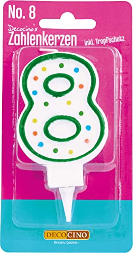 DECOCINO Zahlenkerzen Zahl „8“ – Torten-Kerzen Happy-Birthday-Deko, Gerbutstags-Kerzen, Geburtstags-Deko für Geburtstags-Torte & Geburtstags-Kuchen
