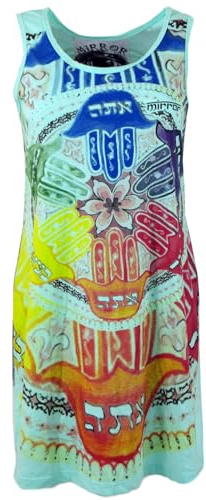 GURU SHOP Mirror Top, Longshirt, Minikleid, Baumwolle, Mandala/türkis, M