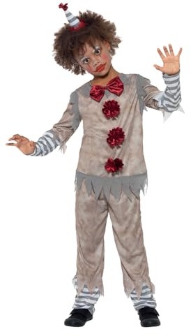 Smiffys Vintage Clown Boy Costume, Grey & Red with Top, Trousers & Headband, Halloween Child Fancy Dress, Clown Dress Up Costumes