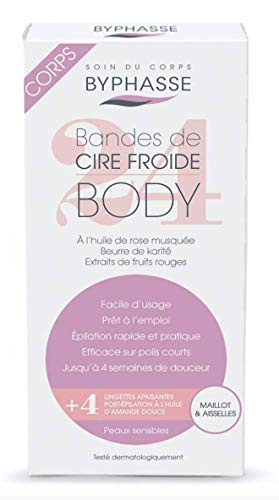 Byphasse Cire Froide Maillot & Aisselles Peaux Sensibles 24 Bandes + 4 Lingettes