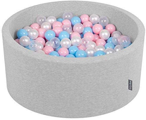 KiddyMoon Piscine À Balles pour Bébé Rond 90X40cm/300 Balles 7Cm Fosses À Boules Jouet Enfant, Gris Clair:Baby Bleu/Rose Poudre/Perle/Transparent