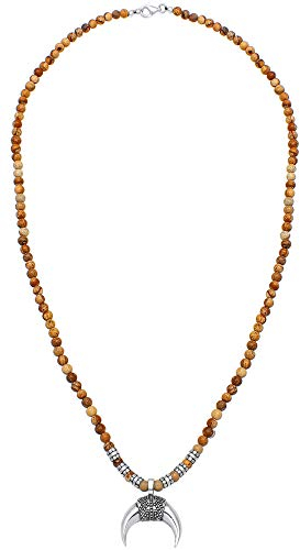 Kuzzoi 0101940819_60 - Collana da uomo in agata marrone da 4 mm, ciondolo a mezzaluna e elementi in argento Sterling 925, lunghezza 60 cm