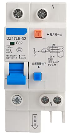 Dispositivo A Corrente Residua, Interruttore Differenziale Corrente 30 mA 230 V RCCB, Modello Dz47le-32 1p + N C32 Con Protezione Cortocircuito Sovraccarico