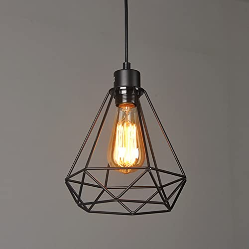Retro Lámpara colgante Vintage iluminación de techo Iluminación E27 Capacidad AC220-240 V jaula metalica para comedor, Dormitorio, ático,Café, Barra de Lectura Luz,Negro(sin E27 bombilla)