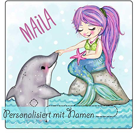 My Sweetheart® Schutzcover geeignet als Toniebox Schutzfolie mit Namen wischfest kratzfest Tonie Folie LED durchscheinend Meerjungfrau und Delfin