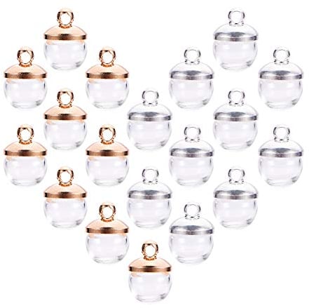 PandaHall Elite - 50 Sets 8mm Mini Pendentifs Globe en Verre, Pendentifs Boule de Verre Argent et or Clair Casquette Bails en Laiton pour Boucle d'oreille Pendentif Bricolage Fabrication de Bijoux