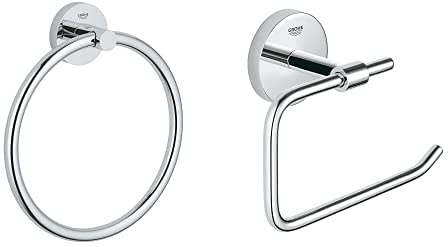 Grohe Essentials Badaccessoires - Handtuchring chrom 40365001 & Bau Cosmopolitan Accessoires Bath WC-Papierhalter, chrom, 40457001