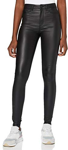 Noisy may Damen Nmcallie Hw Skinny Coated Pants Noos Hose, Schwarz Beschtichtet, S / 32L EU