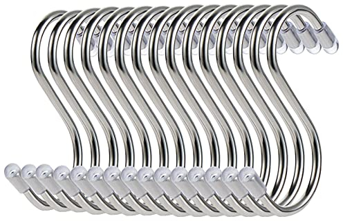 15 Pack S Shaped Hooks for Hanging,Small Stainless Steel Hanger for Home, Office, Kitchen, Bathroom