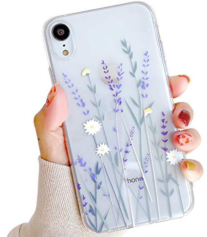 ZTUOK compatible with iPhone XR Case for Girls&Woman,Elegance Lovely Floral Flower Blooms Soft Clear TPU Rubber Gel Shock Absorption Protection Case for iPhone XR-Purple Flowers