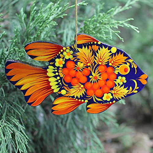 Fisch Weihnachtsbaumschmuck Figuren aus Holz Beidseitig Zart Bemalt 10 х 7 х 0.5 cm Schöner Weihnachtsschmuck und Sammlerstück - Petrykiwka-Malerei