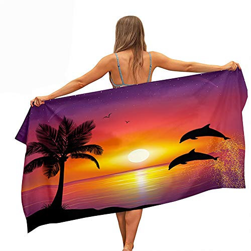 Chickw1 Microfaser Strandtuch Große Handtuch Leicht Tragbar Rechteckig Badetuch Schnelle Trockene Bad Pool Badetuch Reise Urlaub Strand Geschenk (Kokosnussbaum,150x180cm)