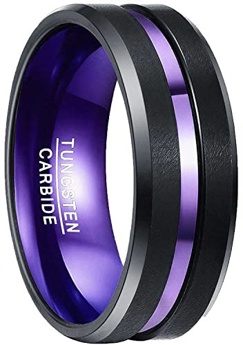NUNCAD Lila Ring Schwarz Hochzeit Ring für Herren Damen 8mm Wolfram Ring Verlobung Vertrauensring Poliertes Finish Größe 49.3 (15.7)