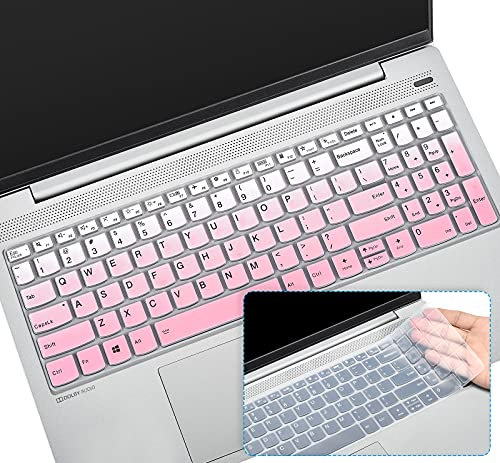 Lenovo [2PCS] Keyboard Cover for IdeaPad Flex 5 15IIL05, 3 15ITL6/17ITL6, Yoga 7i 15, Slim 7 15, ThinkBook 15 G2 G3 15P - 15.6 Skin - Gradual Pink+Clear