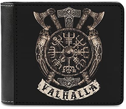 Herren Geldbörse aus Leder Portemonnaie Wikinger Walhalla Vegvisir Axt Stylisches Brieftasche Geldbeutel Kreditkarten Halter Wallet für Männer White One Size