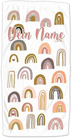 GRAZDesign Regenbogen Kinder Handtuch mit Namen Badetuch für Jungen und Mädchen von 2-10 Jahren Strand 140x70cm