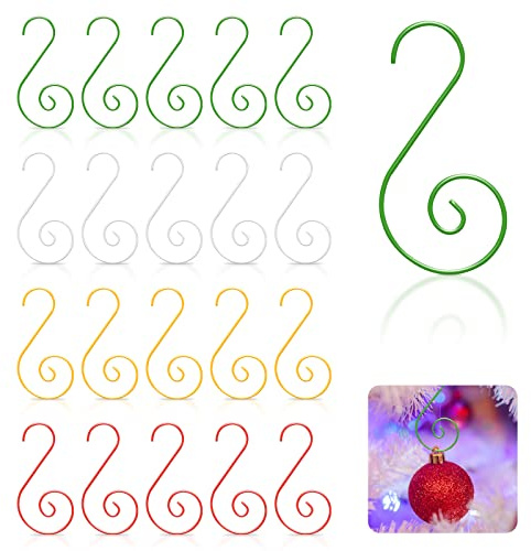 Yisscen Kugelaufhänger für Christbaumkugeln, S Haken Klein für Weihnachtsbaumschmuck, 120 Stück Schnellaufhänger für Weihnachtskugel, Deko Anhänger, Edelstahl, 4 Farben(01)