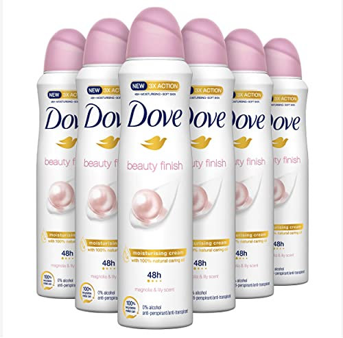 Dove, Deodorante Spray Beauty Finish, con 1/4 Crema Idratante, con Minerali e Vitamina E, Antitraspirante, Senza Alcool, Pelle Asciutta Fino a 48 Ore, Deodorante Uomo e Donna, 6 Pezzi da 150 ml