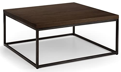 Julian Bowen Brooklyn Couchtisch, quadratisch, dunkle Eiche | Mitteltisch im Industriestil für Wohnzimmer, quadratischer Wohnzimmertisch, massive Eiche & Furniere