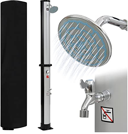 STILISTA Doccia Solare - Giardino, 35 Litri, Portatile con Custodia, Rubinetto e Attacco per Tubo da Giardino, Doccia Solare da Esterno, per Piscina, Campeggio, Argento/Nero