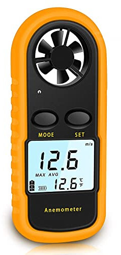 RUZIZAO Handheld Anemometer, Digital Wind Speed Meter Air Flow Velocity Tester for Measuring Wind Speed Temperature and Wind Chill, Portable Wind Gauge for HAVC Drone Sailing Fishing(LCD Backlight)