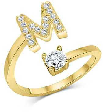 Zelaro Zirkonia Ring Mit Initialen Gold | Pärchen Schmuck für Mädchen Geschenk | Buchstabe Frauen Schmuck Zum Jahrestag | Verstellbare Ringe in Gold (M)