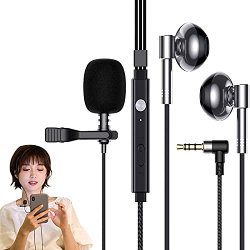 Voiakiu Headphones with Lavalier Microphone - Clip- Lapel Microphone Earphones | Volume Control Half In-ear Headphones with Bass, Jack 3.5mm for Phone, PC