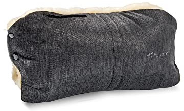 Fellhof® Kinderwagen Handwärmer, 100% Merino-Lammfell, wind- u. wasserabweisend, reflektierende Streifen, OEKO-TEX® zertifiziert, Universalgröße für alle Kinderwagen (graphit-melange)