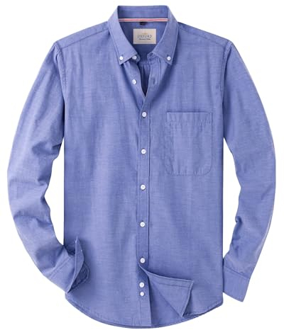 J.VER Oxford Herren Hemd Bügelfrei Regular Fit HerrenHemden Langarm Casual Oberhemd aus Baumwolle Button Down Hemden Faltenfrei Freizeithemd mit Tasche,Blau,XL