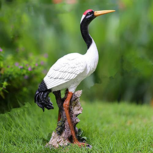 MFFIRE Garten Figur Simulierter Kranich mit Roter Krone Kunstharz Handwerk Sammler Seltene Tierfiguren Deko für Draußen Garten Miniaturen Skulpturen & Statuen,H33cm