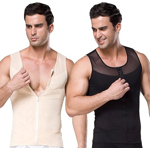 Moollyfox 2 canottiere da uomo, shapewear, per allenamento, body shaper sport, pancia, ecc, Nero + beige., XL