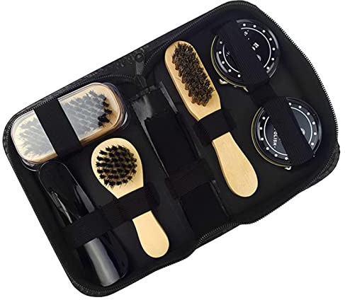 Schuhputzsets,Schuhpflege Lederpflege Schuhputzset für Glattleder Schuhbürsten Set mit Glanzbürsten und Wildlederbürste,Sehr Effektiver Lederschutz,Bürste,Schuhlöffel,Tuch,bestehend aus 7 Teilen