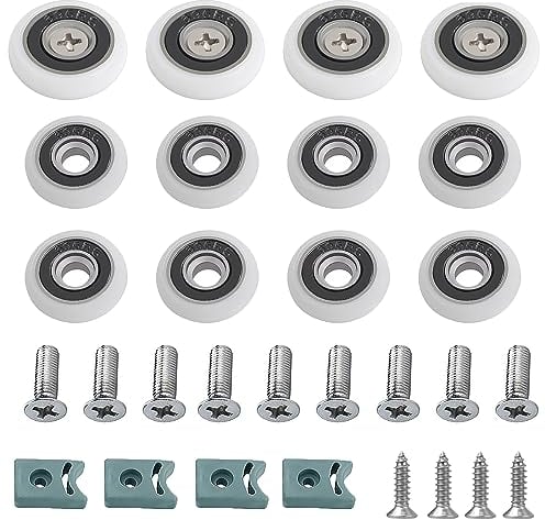 32 Pcs(12 Sets) Shower Door Rollers Runners Wheels Replacement Part for Curved Doors Bathroom Glass Door Runner Sliding Shower Door Roller Wheel with Blocks(Diameter 25/23mm)