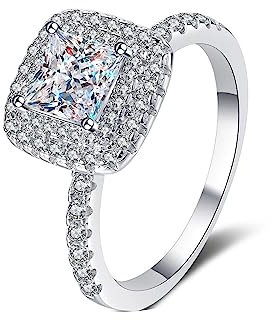 Daesar Damen Ring Silber 925 Eckig, Verlobungsringe Quadrat mit 5.5MM Zirkonia Hochzeitsringe Eheringe Nickelfrei Größe 54 (17.2)