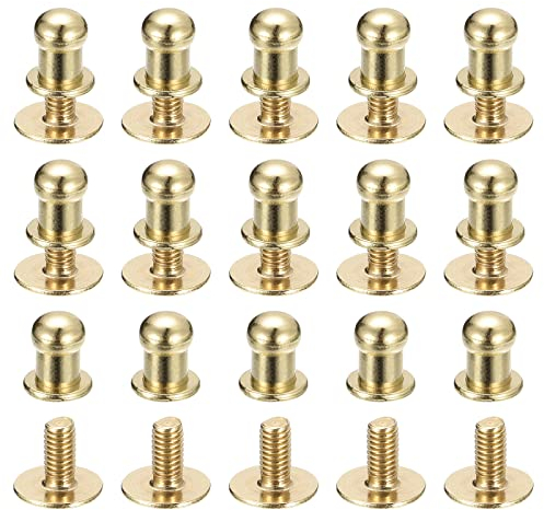 sourcing map 5mm Kugel Kopf Bolzen Nieten Schrauben Rücken 15Pack Rund Kopf Schaltfläche Nippel Niete für Basteln Leder Handwerk Handtasche Gürtel Hellgold