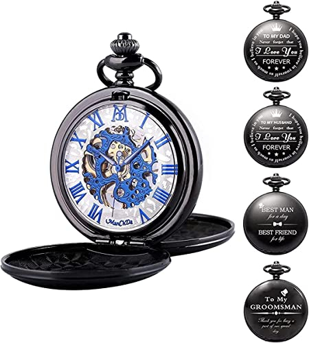 Mechanische Taschenuhr im Vintage-Stil, Quarz, personalisierte Taschenuhr mit Gravur, mechanische Taschenuhr, Geschenk für Vater, Ehemann, Sohn, Geburtstag, Trauzeuge, Trauzeuge, Geschenke für Pa