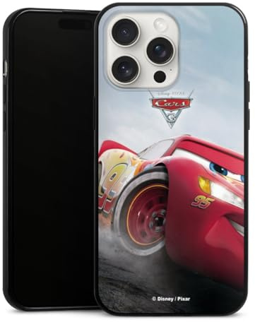 Slim Case extra dünn kompatibel mit Apple iPhone 15 Pro Max Silikon Handyhülle schwarz Hülle Lightning McQueen 95 Offizielles Lizenzprodukt Cars